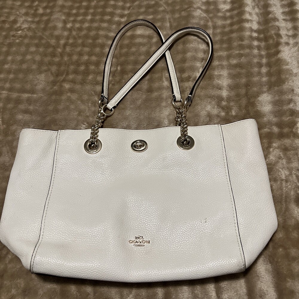 Coach Turnlock Chain Handle Cream Color Purse Tote 27 - Picture 2 of 15